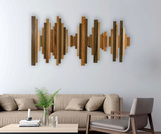 Clia Creations Soundwave Wall Art in wooden tones, personalized wedding gift featuring a custom soundwave design on natural wood.